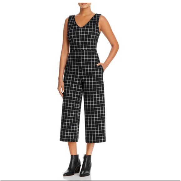 Lysse Sleeveless Cropped Check Print Jumpsuit In‎ Window Pane Black M - Picture 1 of 5